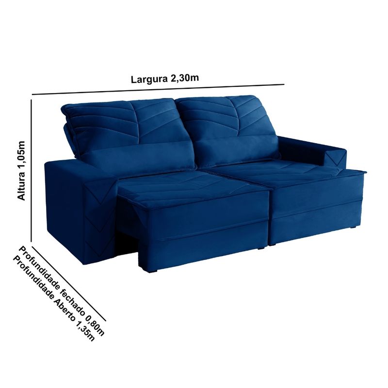Sofá 3 Lugares Retrátil Reclinável 230m Veludo Malta Requinte