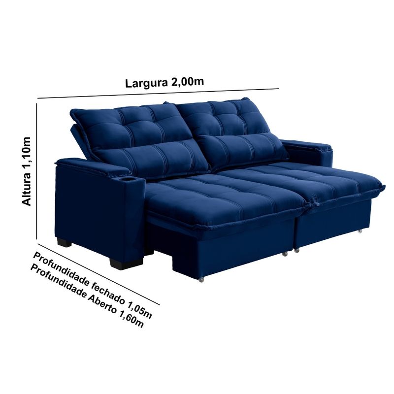 Sofá 3 Lugares Retrátil Reclinável 200m Veludo Mônaco Requinte