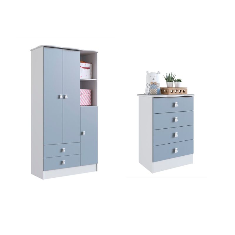 Quarto de Bebê Cômoda 4 Gavetas e Guarda Roupa 3 Portas Tedy