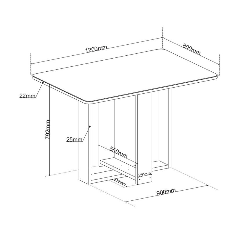 Mesa de Jantar 120cm com Tampo de Vidro Berlim Viero