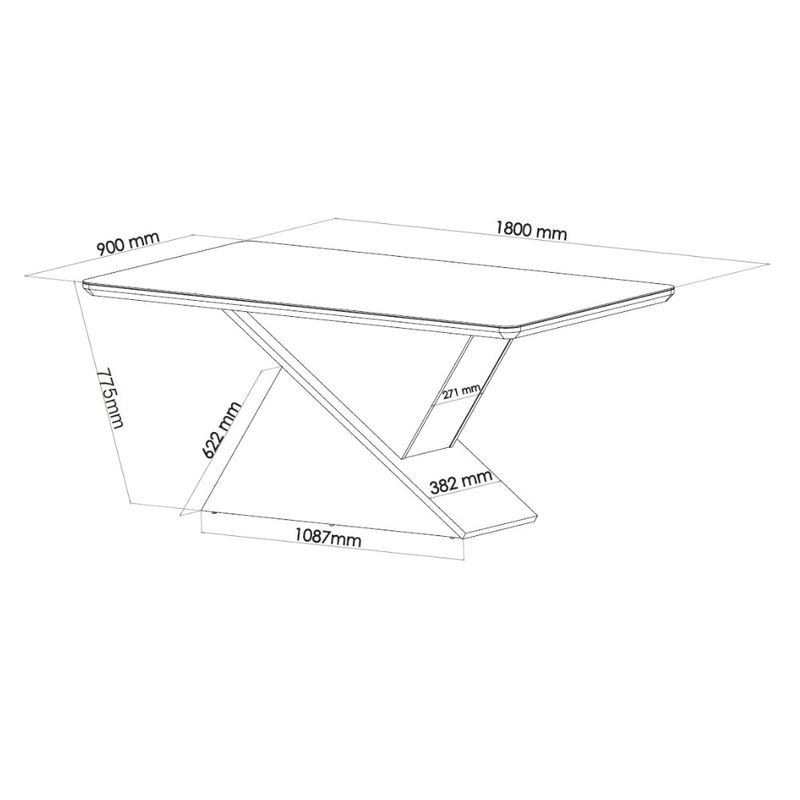 Mesa de Jantar 180cm com Tampo de Vidro Glamurosa Viero