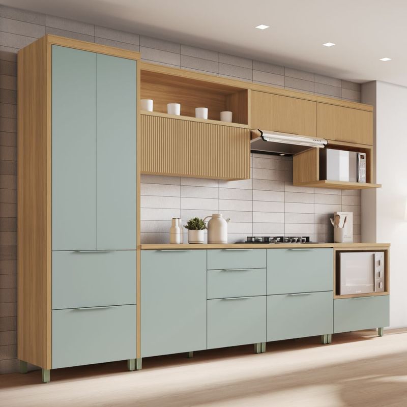 Cozinha Modulada 7 Peças Ripado com Tampo MDF Marquesa Nesher