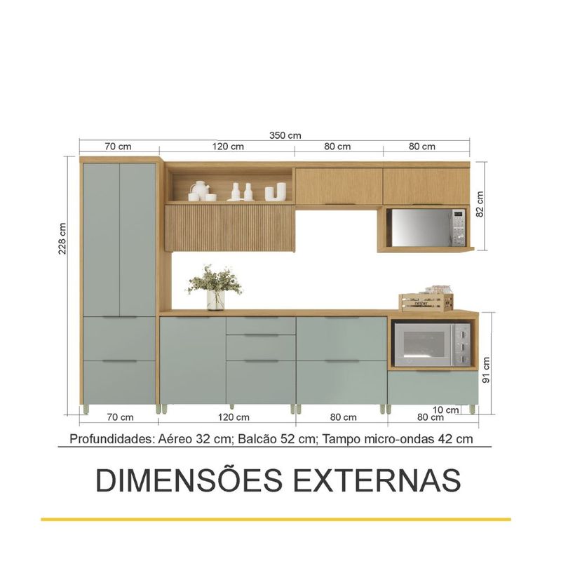 Cozinha Modulada 7 Peças Ripado com Tampo MDF Marquesa Nesher