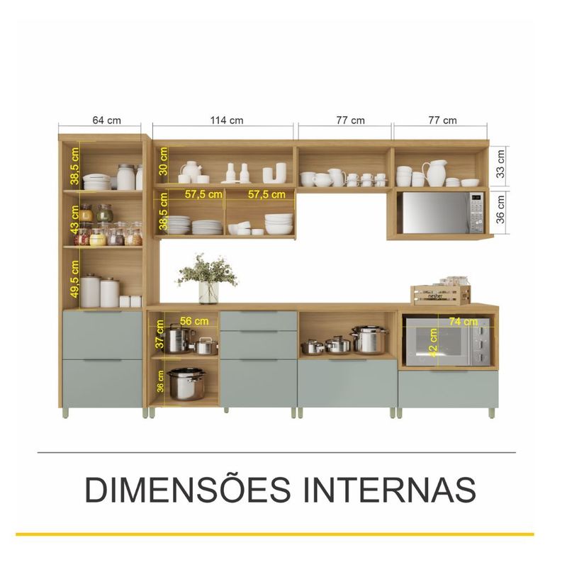 Cozinha Modulada 7 Peças Ripado com Tampo MDF Marquesa Nesher