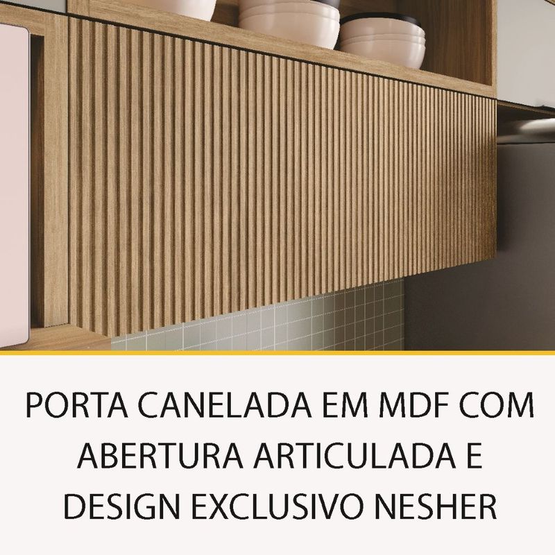 Cozinha Modulada 7 Peças Ripado com Tampo MDF Marquesa Nesher
