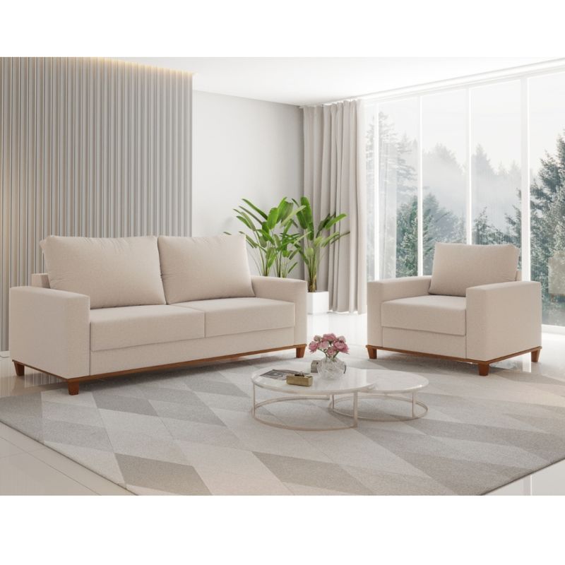 Conjunto Sofá Living Linho 180cm Vicente com 1 Poltrona Viena Viero
