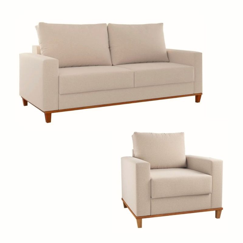 Conjunto Sofá Living Linho 180cm Vicente com 1 Poltrona Viena Viero