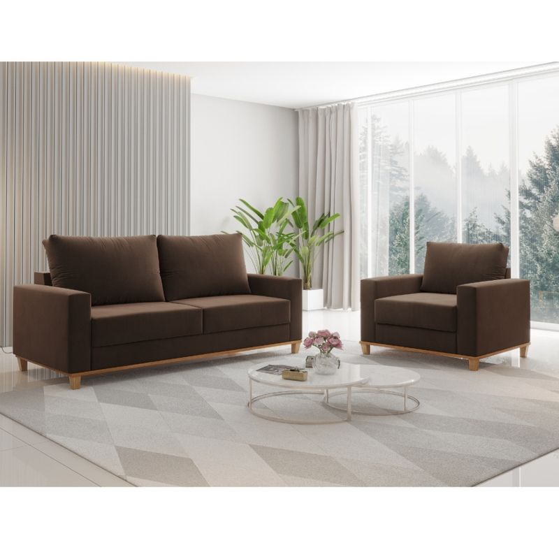 Conjunto Sofá Living Veludo 180cm Vicente com 1 Poltrona Viena Viero