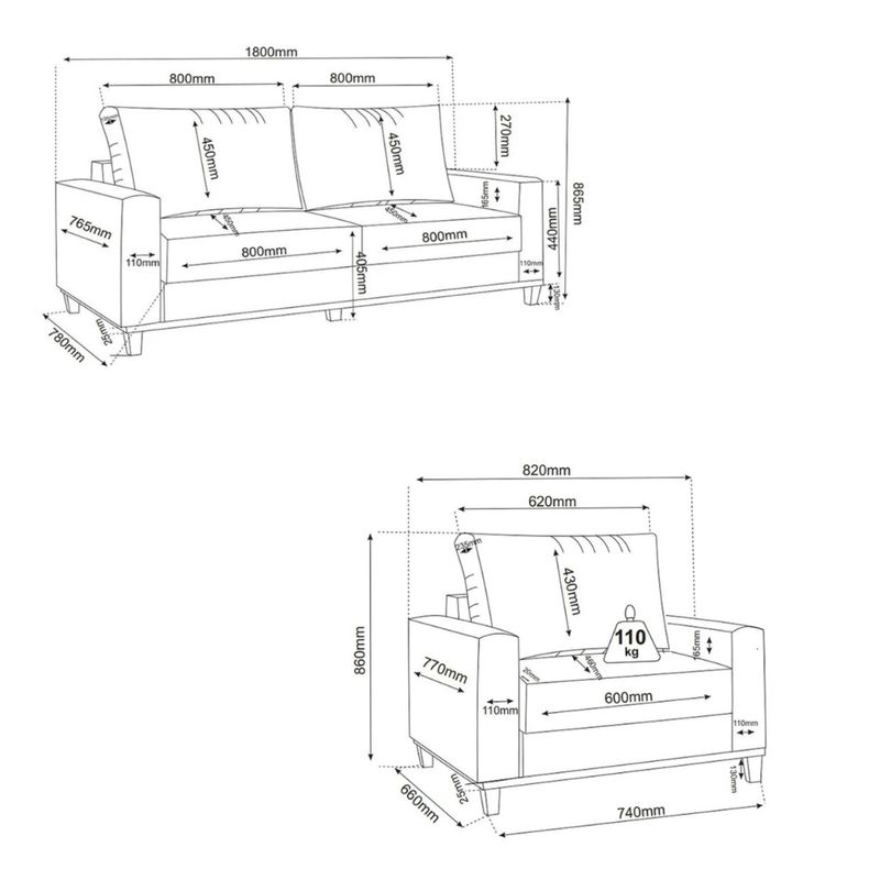 Conjunto Sofá Living Veludo 180cm Vicente com 1 Poltrona Viena Viero