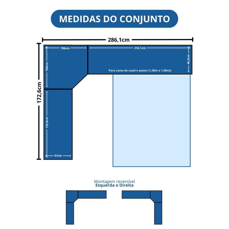 Quarto Modulado Casal 9 Portas 1 Gaveta Infinity Móveis Castro