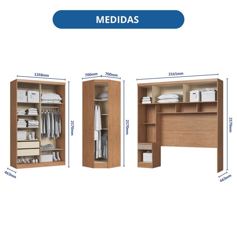 Quarto Modulado Casal 9 Portas 1 Gaveta Infinity Móveis Castro