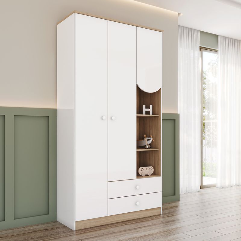 Guarda Roupa Infantil 3 Portas 2 Gavetas com Nichos Magia Henn