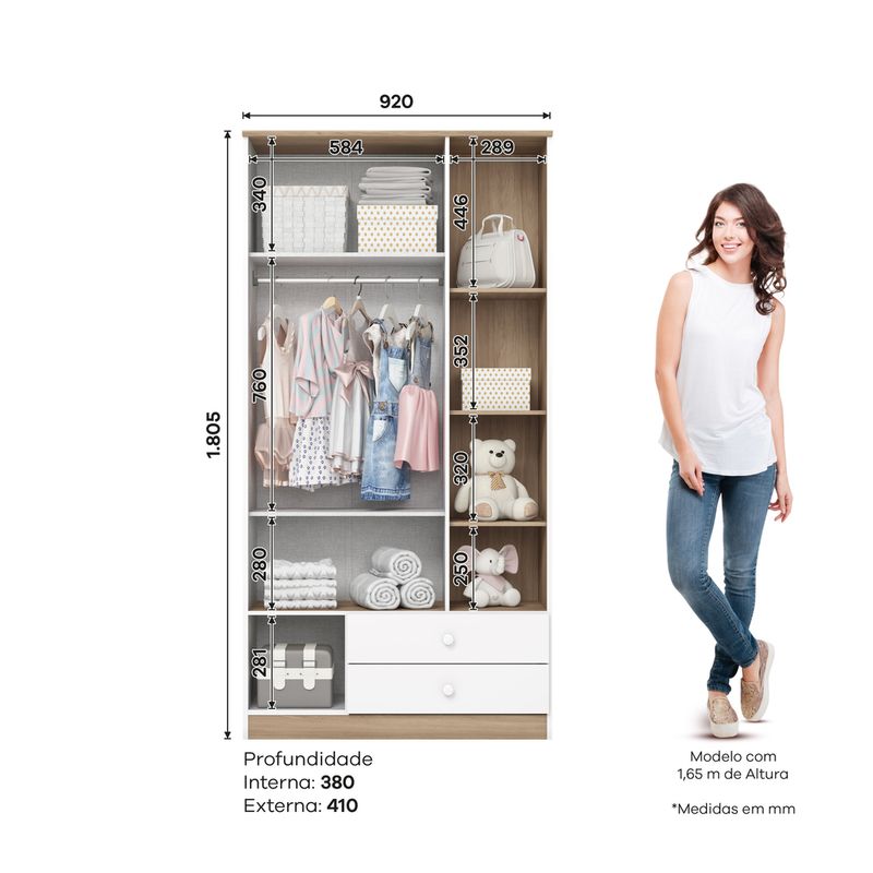 Guarda Roupa Infantil 3 Portas 2 Gavetas com Nichos Magia Henn