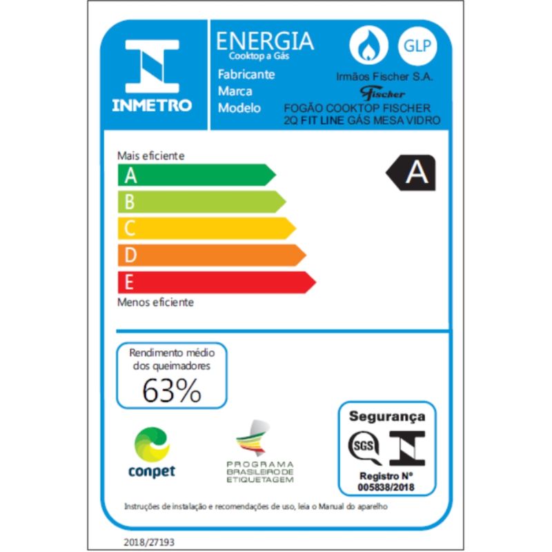 Cooktop a Gás Fischer 2 Bocas Fit Line Trempe Iron