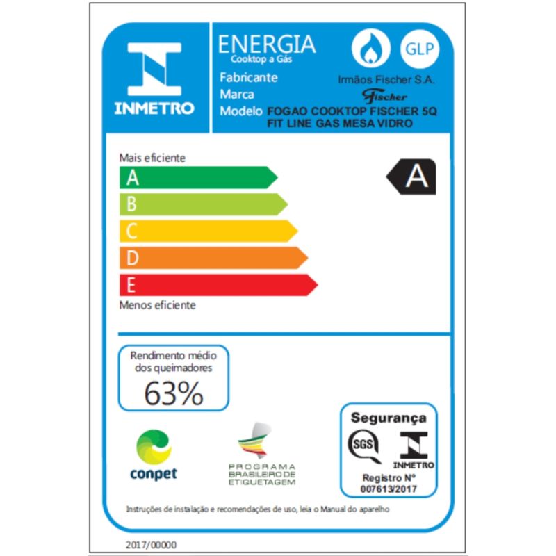 Cooktop a Gás Fischer 5 Bocas Fit Line Trempe Iron