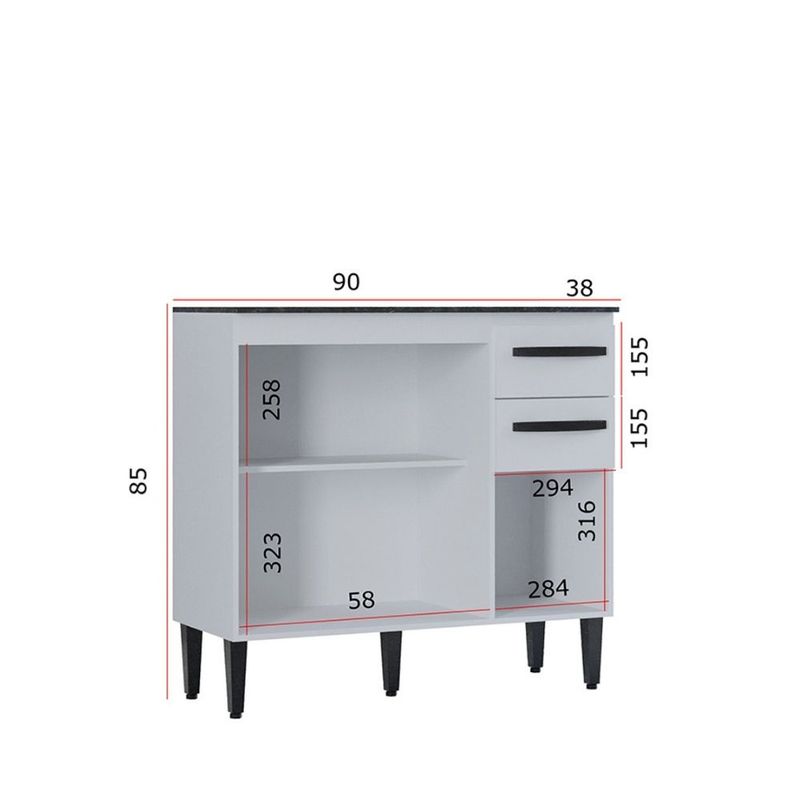 Balcão de Cozinha com Tampo 3 Portas 90cm Isadora Poquema