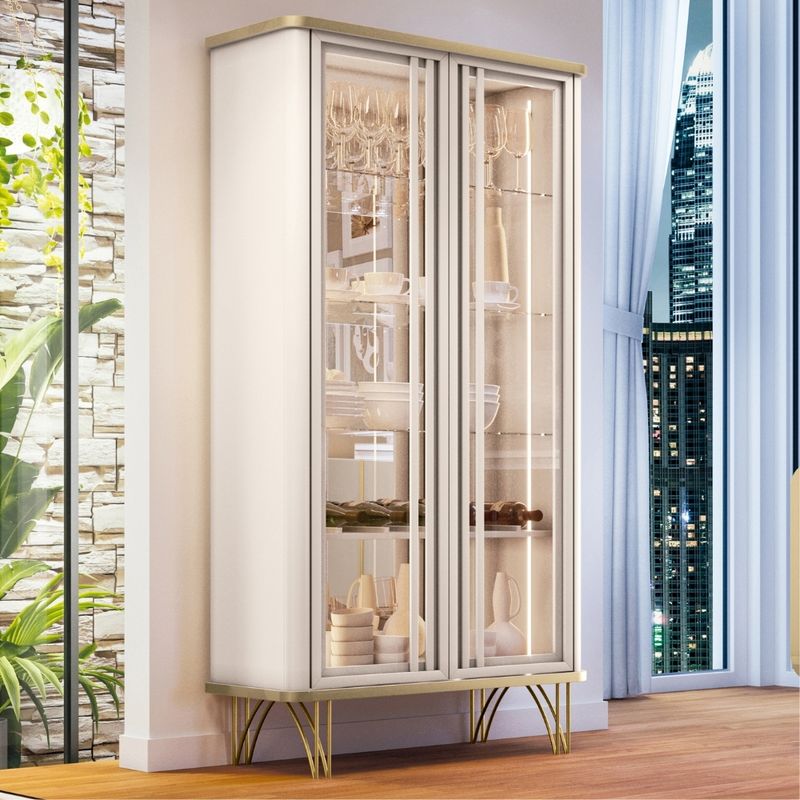 Cristaleira 2 Portas de Vidro Evora Led HB Móveis