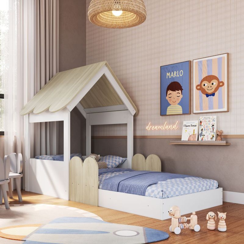Cama Infantil Montessoriana Casinha Jardim Completa Móveis