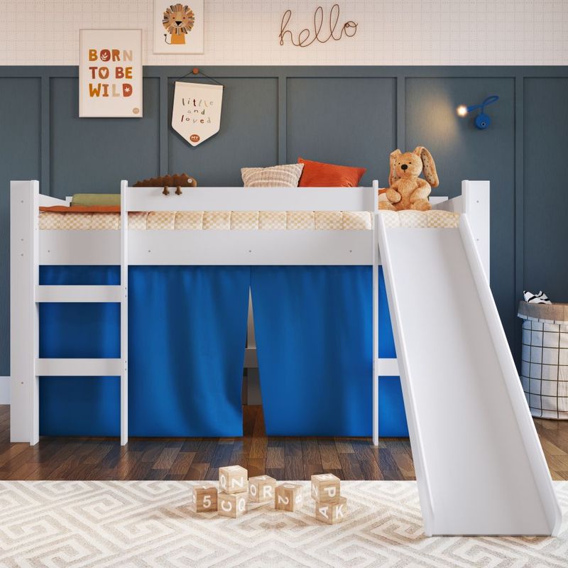 Cama Infantil Elevada com Escorregador e Cortina Kids Completa Móveis