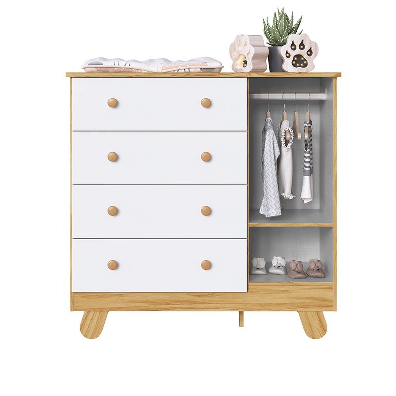 Cômoda Infantil 4 Gavetas 1 Porta em MDF Pingo Peroba