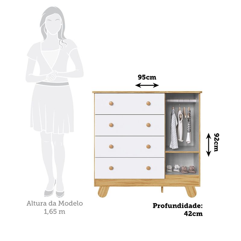 Cômoda Infantil 4 Gavetas 1 Porta em MDF Pingo Peroba