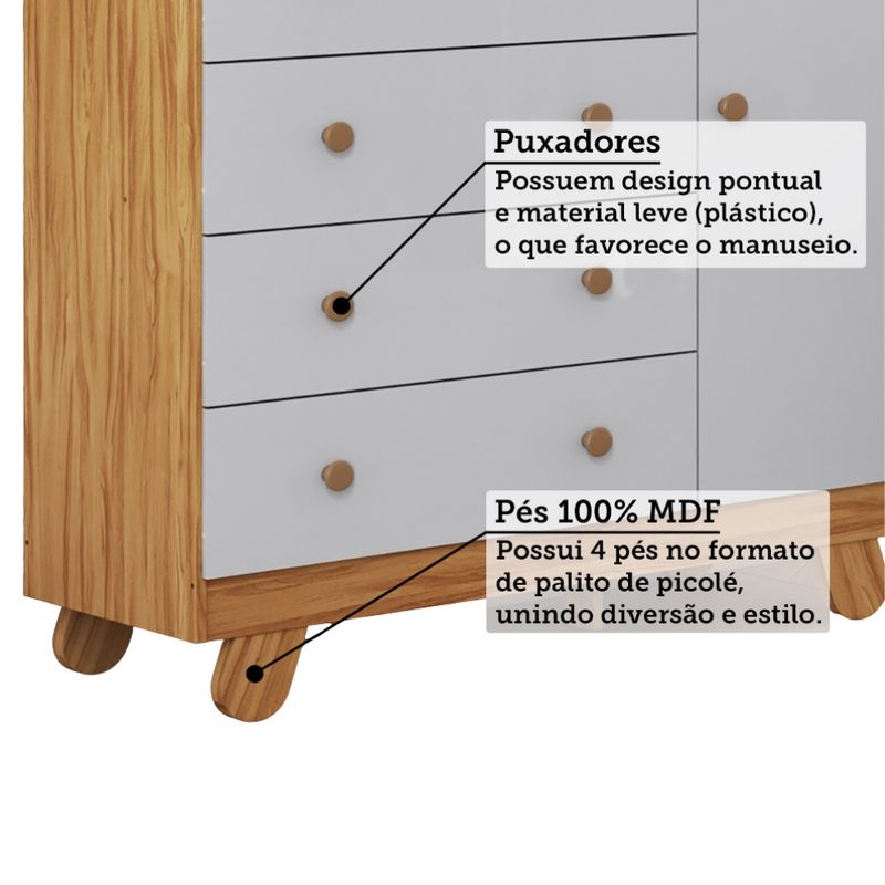 Cômoda Infantil 4 Gavetas 1 Porta em MDF Pingo Peroba