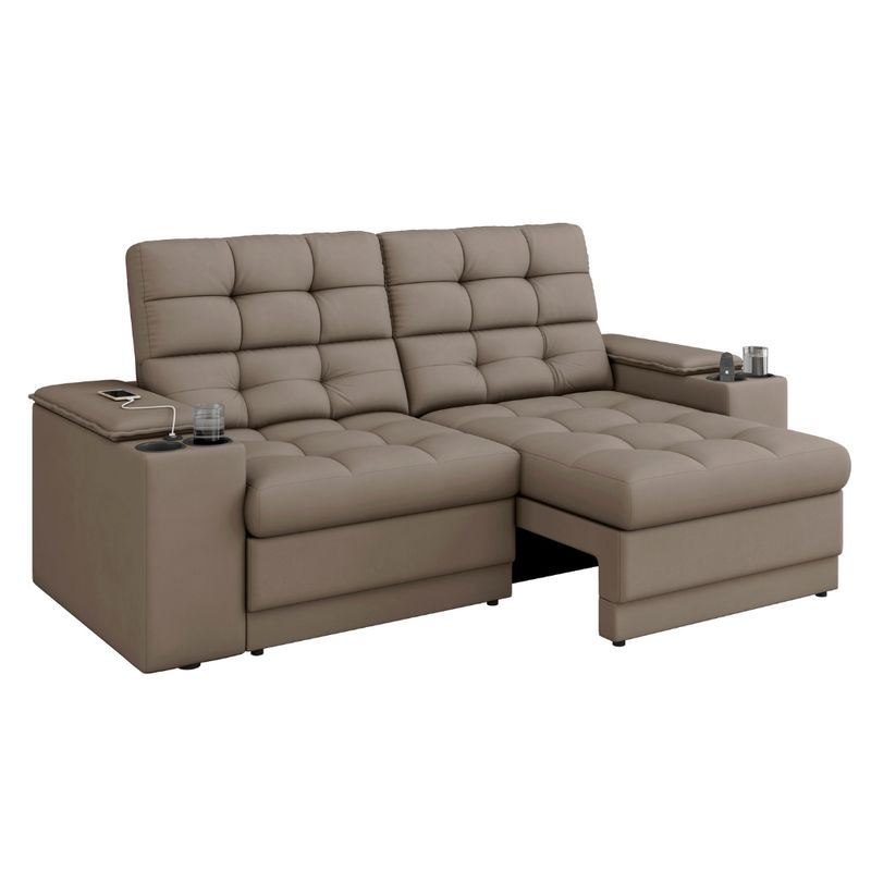 Sofá 3 Lugares Retrátil Reclinável 205cm com USB Veludo Kansas Besthouse